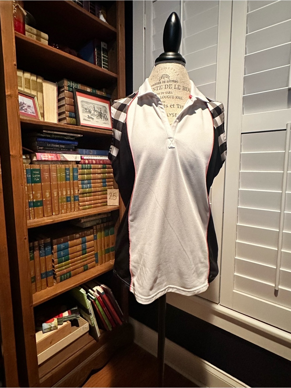 Women’s Short-Sleeve Athletic Polo — White with Black & Checkered Accents